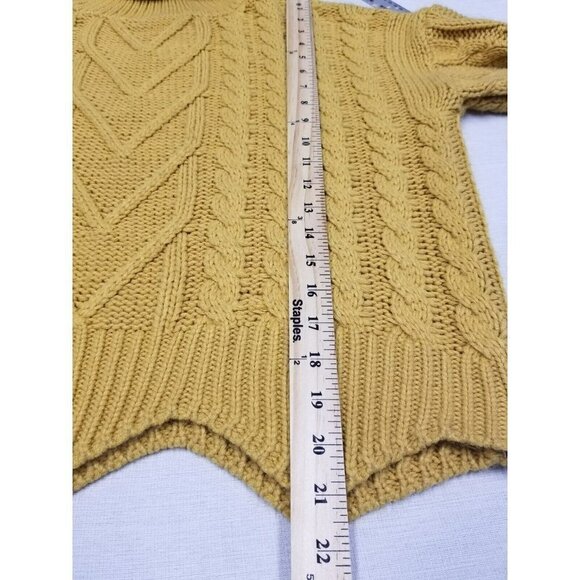 ces femme Sweater size small chunky cable knit mustard mango fuzzy turtle neck - Picture 13 of 14